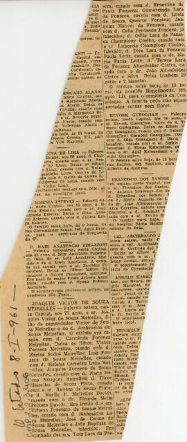 [Obituário de Nair Anastacio Pimazzoni e Joaquim Victor de Souza Meirelles]