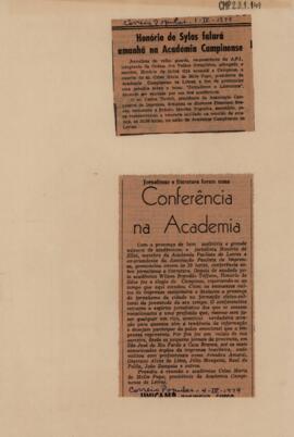 Honório de Sylos falará amanhã na Academia Campinense / Conferência na Academia