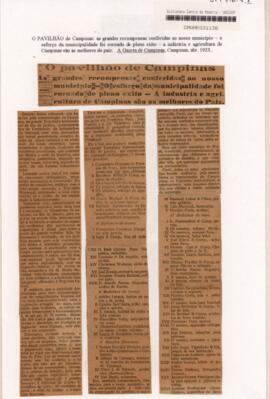 O pavilhão de Campinas / As grandes recompensas conferidas ao nosso município…