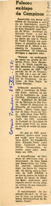 Faleceu ex-bispo de Campinas