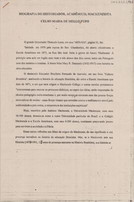 Biografia do historiador, acadêmico, mackenzista Celso Maria de Mello Pupo