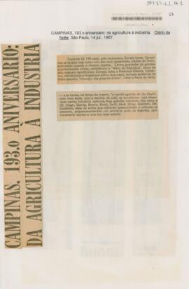 Campinas, 193.o aniversário: da agricultura à indústria