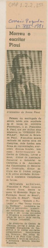 Morreu o escritor Piauí