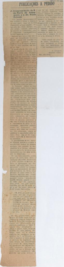 Publicações a pedido: a desapropriação da E. de Ferro de Araraquara e o Sr. Paulo Deleuze
