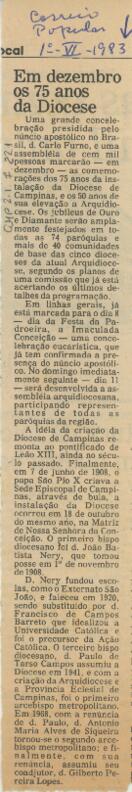 Em dezembro os 75 anos da Diocese
