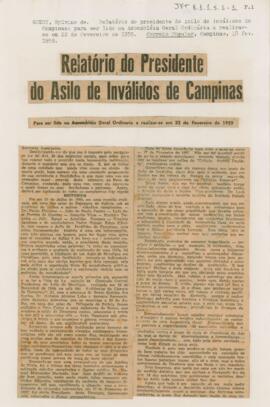 Relatório do presidente do Asilo de Inválidos de Campinas