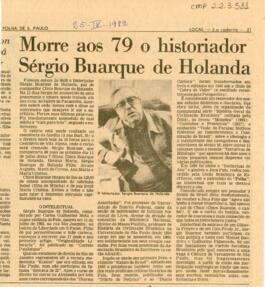 Morre aos 79 o historiador Sérgio Buarque de Holanda