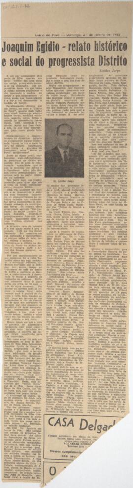 Joaquim Egídio - relato histórico e social do progressista Distrito