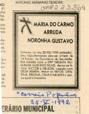 [Obituário de Maria do Carmo Arruda Noronha Gustavo]
