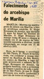 Falecimento do arcebispo de Marilia