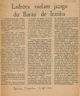 Ladrões violam jazigo do Barão de Itatiba