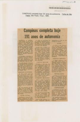 Campinas completa hoje 191 anos de autonomia