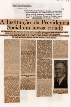 A instituição da Previdencia Social em nossa cidade
