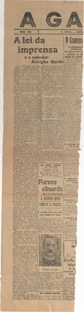 A lei de imprensa e o Senador Adolpho Gordo