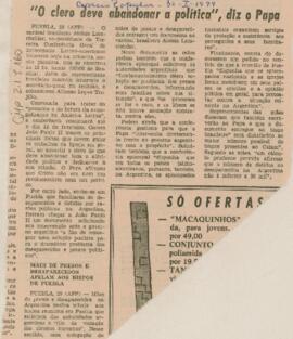 "O clero deve abandonar a política", diz o Papa