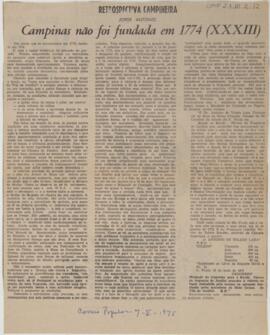Campinas não foi fundada em 1774 (XXXIII)