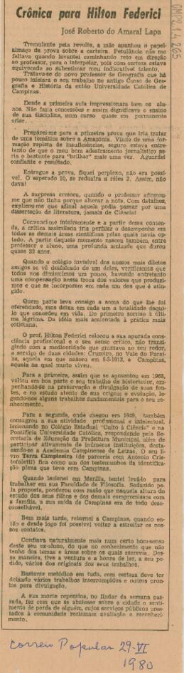 Crônica para Hilton Federici
