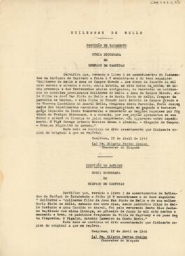 [Certidão de Casamento e Certidão de Batismo]