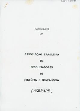 Anteprojeto da Associação Brasileira de Pesquisadores de História e Genealogia