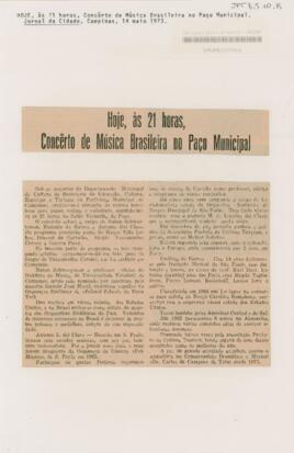 Hoje, às 21 horas, Concêrto de Música Brasileira no Paço Municipal