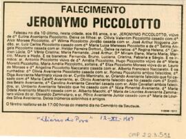[Obituário de Jeronymo Piccolotto]