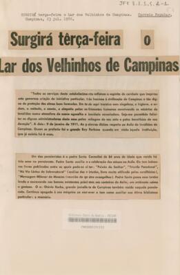 Surgirá terça-feira o Lar dos velhinhos de Campinas